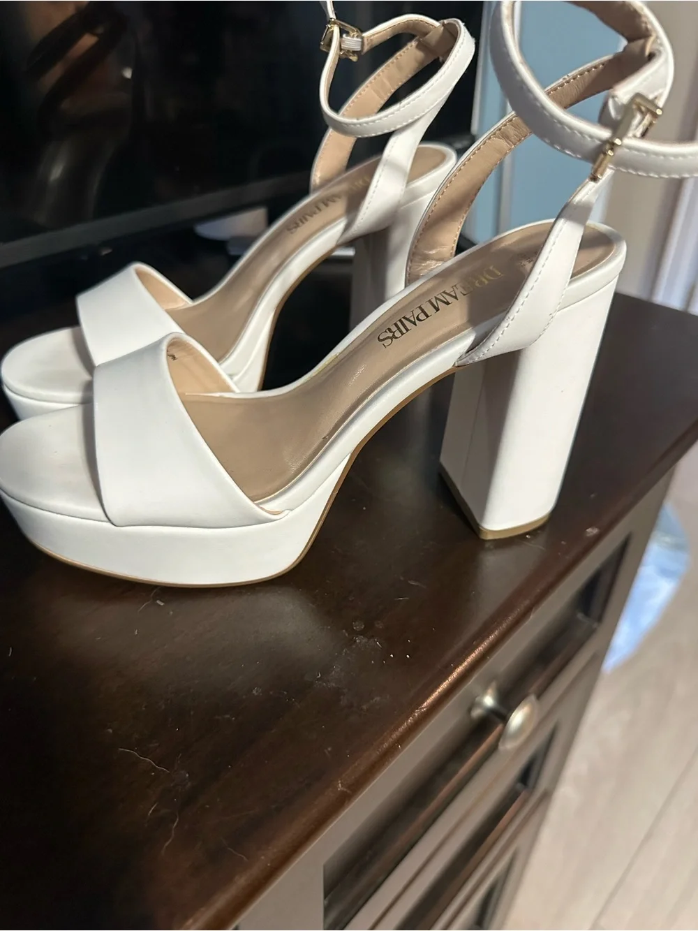 Dream Pairs White Ankle-Strap Block Heel Sandals with Open Toe
